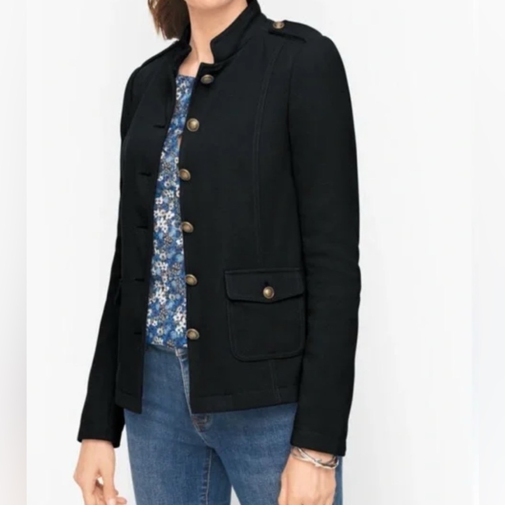 Talbots Women's Military Utility Navy Brass Button Blazer Cotton/Nylon Size 4